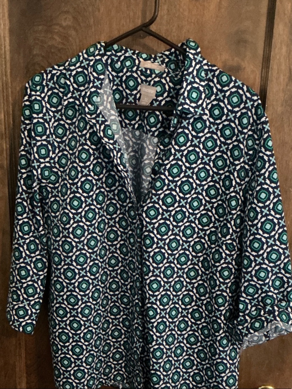 Chico's Blue & Teal Geo-Print Blazer Jacket